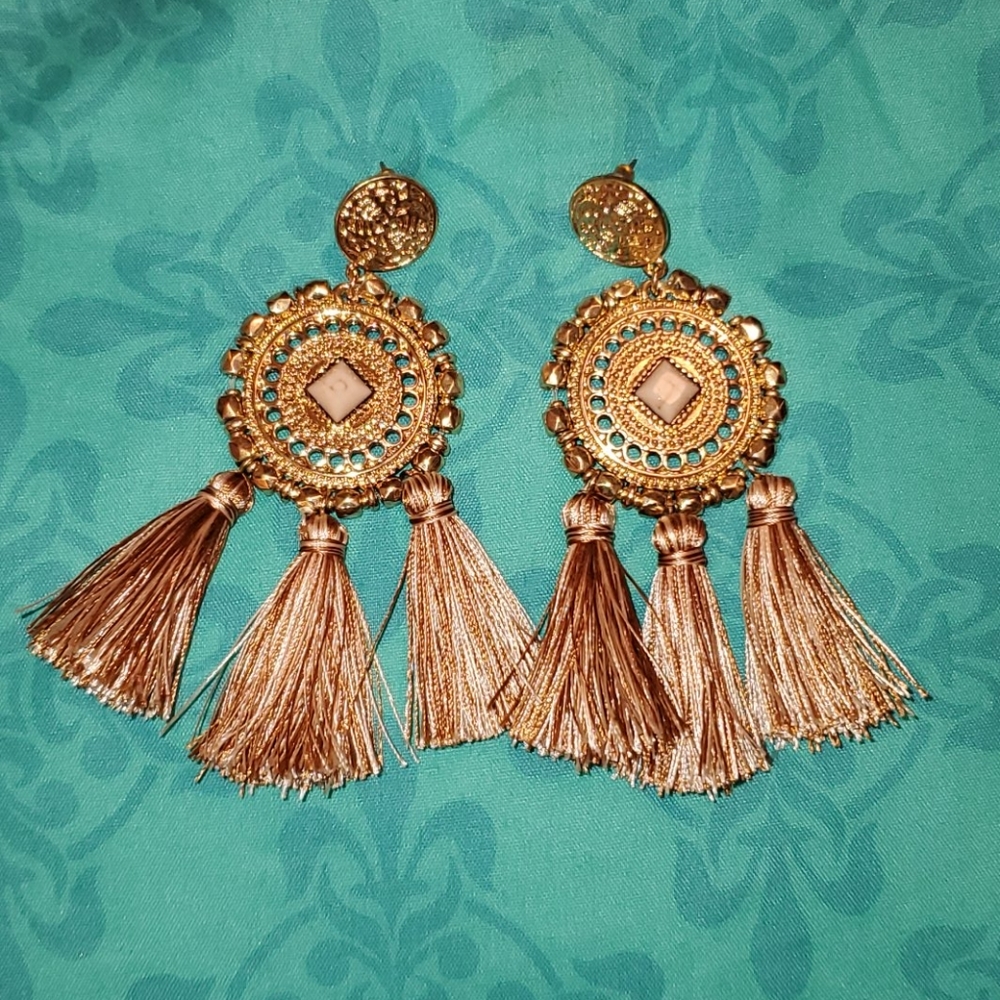 Brown and Gold Tassle Earrings